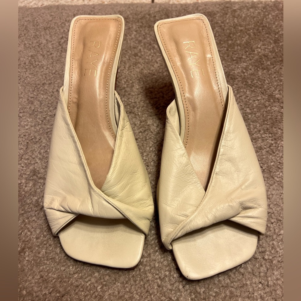RAYE Light Cream Twisted Leather Mule Slides